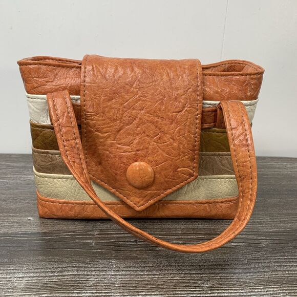 Vintage Hirtz Striped Leather Talon Zipper 70s Purse Handbag 10x7x3 - Picture 8 of 16